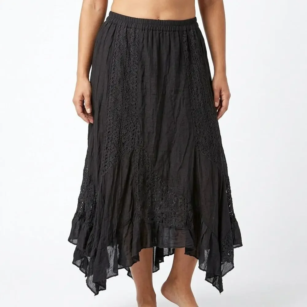 Pretty Angel Silk Blend Black Asymmetric Casual Skirt Women Size L